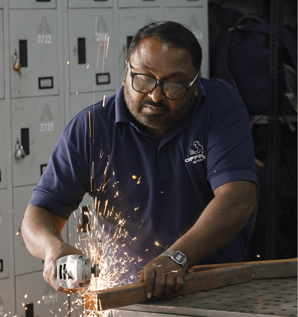 Offside Works vision — industrial fabrication, metal cutting work, Surat