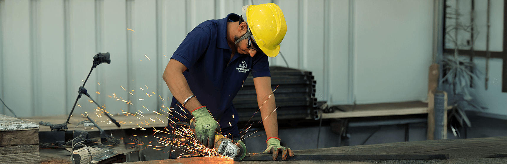 Metal fabrication industrial work banner — Offside Works, Surat